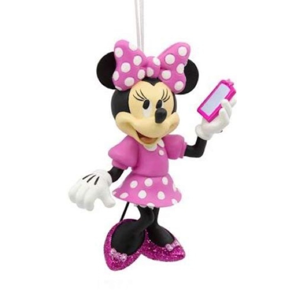 Hallmark Minnie Mouse Pink Polka Dot Holding Cell Phone Red Box Ornament